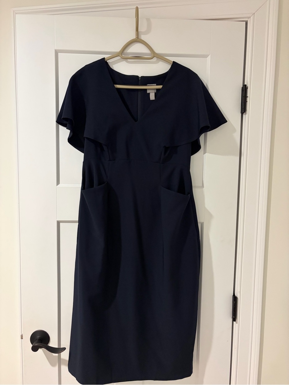 ASOS Maternity Navy V-Neck Midi Dress with Flutter Cap Sleeves
